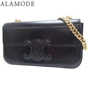 Celine Cuir Triomphe Chain Shoulder Bag Shiny Calfskin Black